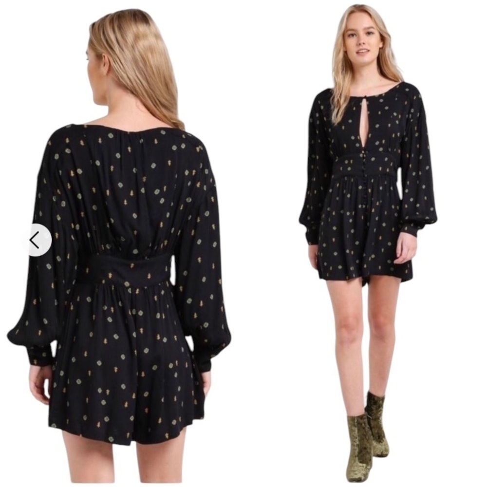 Free People Long Sleeve Floral Button Front Cut Out Romper Size Medium - Picture 11 of 11